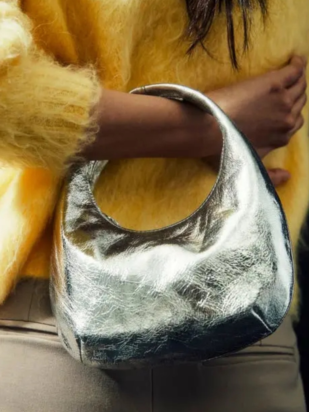 Silver Metallic Hobo Bag - Sleek Shoulder Purse